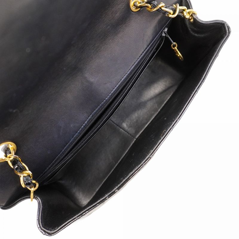 Chanel Shoulder Bag Diana Patent Leather Black Gold Hardware Women