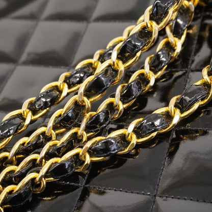 Chanel Shoulder Bag Diana Patent Leather Black Gold Hardware Women