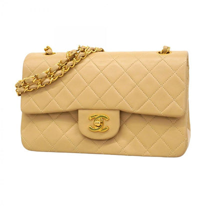 Chanel Shoulder Bag Matelasse Lambskin Beige Gold Hardware Women