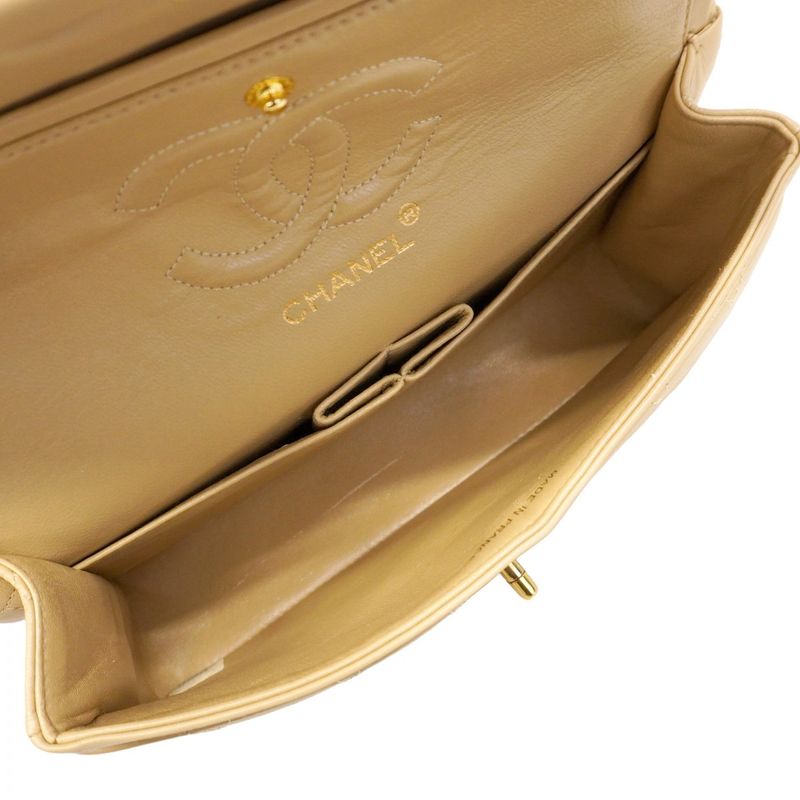 Chanel Shoulder Bag Matelasse Lambskin Beige Gold Hardware Women