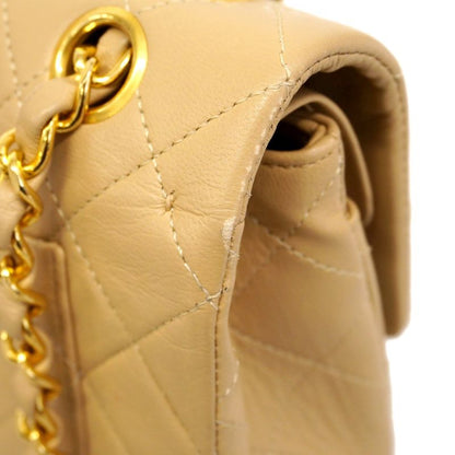 Chanel Shoulder Bag Matelasse Lambskin Beige Gold Hardware Women