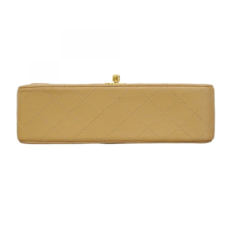 Chanel Shoulder Bag Matelasse Lambskin Beige Gold Hardware Women