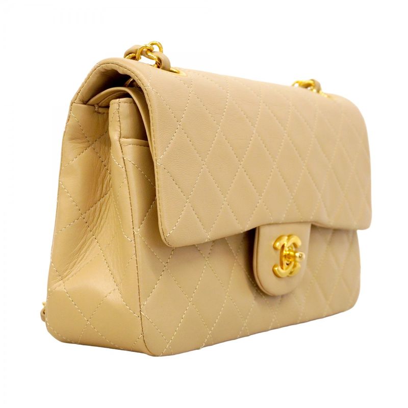 Chanel Shoulder Bag Matelasse Lambskin Beige Gold Hardware Women