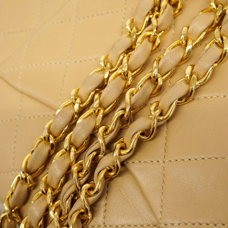 Chanel Shoulder Bag Matelasse Lambskin Beige Gold Hardware Women