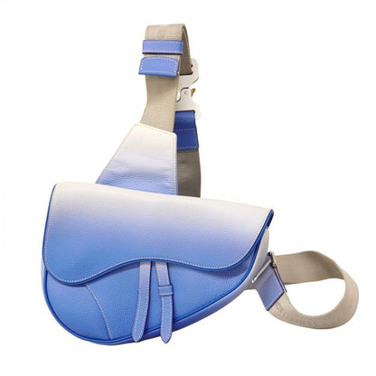 Christian Dior Shoulder Bag Saddle Leather Blue White Silver Hardware Women