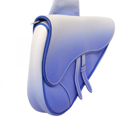 Christian Dior Shoulder Bag Saddle Leather Blue White Silver Hardware Women