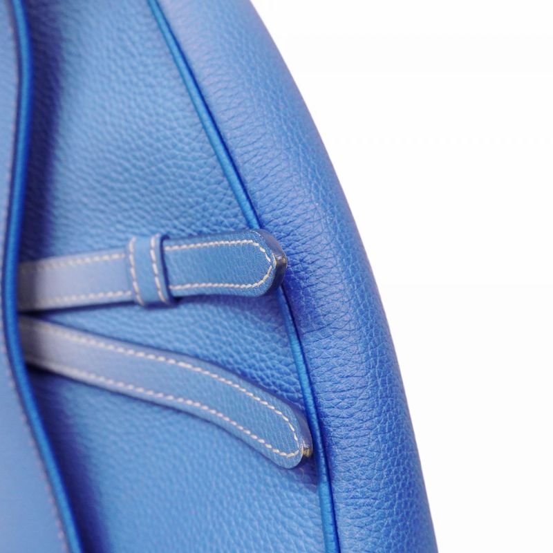 Christian Dior Shoulder Bag Saddle Leather Blue White Silver Hardware Women