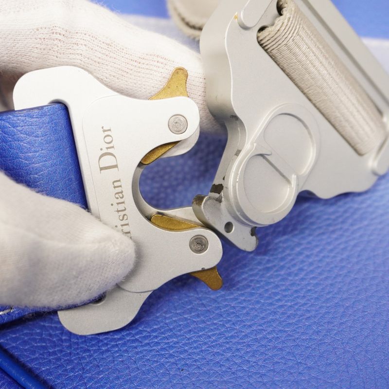 Christian Dior Shoulder Bag Saddle Leather Blue White Silver Hardware Women