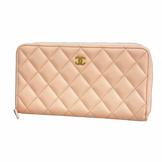 Chanel Long Wallet Matelasse Caviar Skin Pink Chien Pan Gold Hardware Women