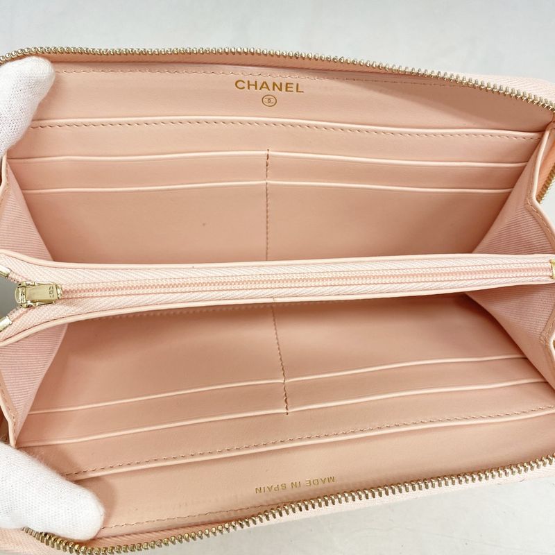 Chanel Long Wallet Matelasse Caviar Skin Pink Chien Pan Gold Hardware Women