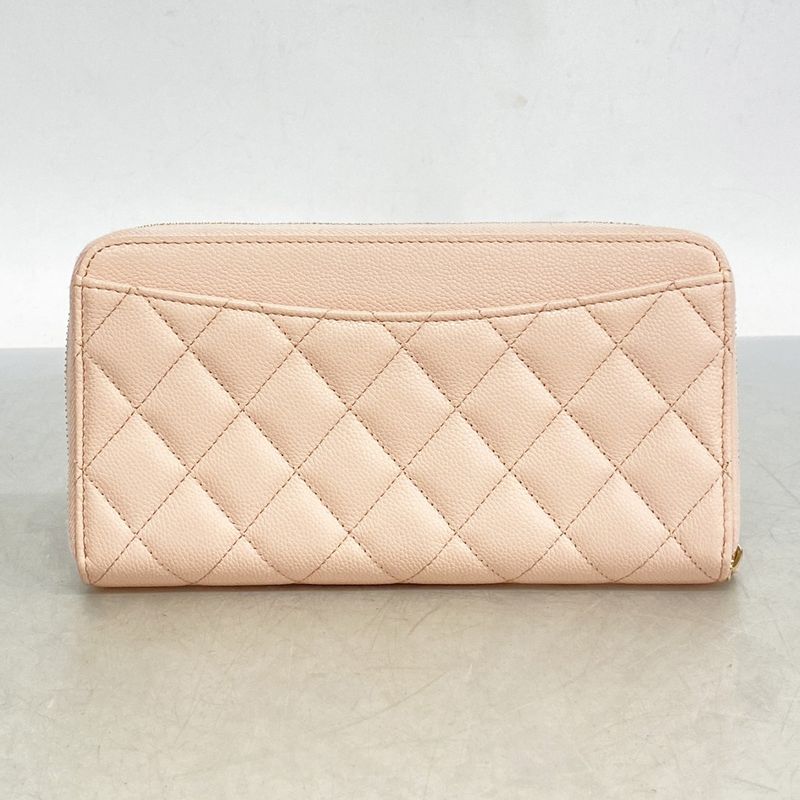 Chanel Long Wallet Matelasse Caviar Skin Pink Chien Pan Gold Hardware Women