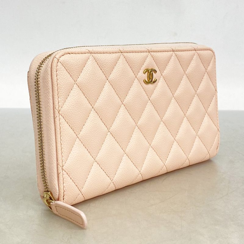 Chanel Long Wallet Matelasse Caviar Skin Pink Chien Pan Gold Hardware Women