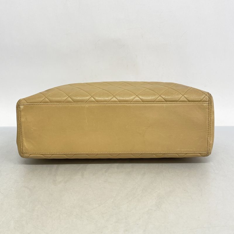 Chanel Handbag Matelasse Lambskin Beige Silver Hardware Women