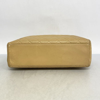 Chanel Handbag Matelasse Lambskin Beige Silver Hardware Women