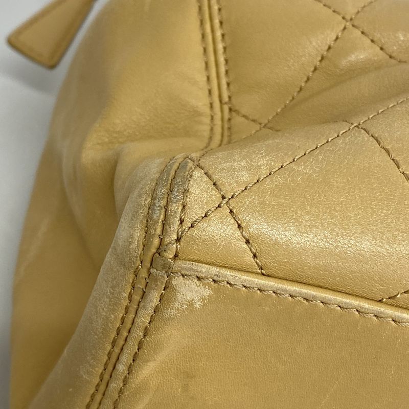 Chanel Handbag Matelasse Lambskin Beige Silver Hardware Women