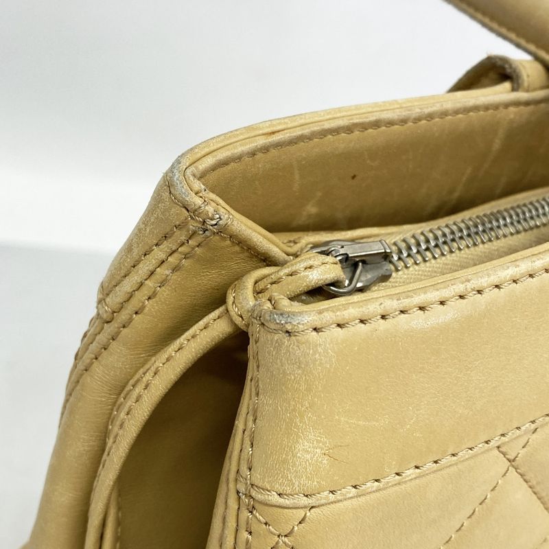 Chanel Handbag Matelasse Lambskin Beige Silver Hardware Women