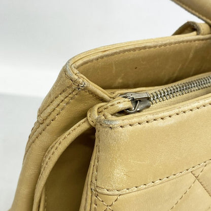 Chanel Handbag Matelasse Lambskin Beige Silver Hardware Women