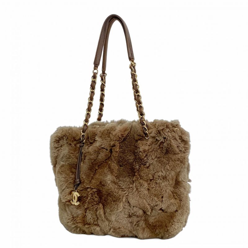 Chanel Shoulder Bag Fur Brown Chien Pan Gold Hardware Women's