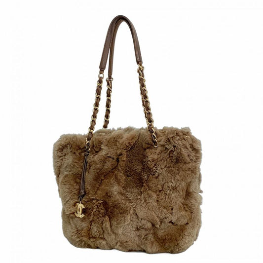 Chanel Shoulder Bag Fur Brown Chien Pan Gold Hardware Women's