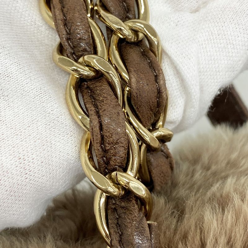 Chanel Shoulder Bag Fur Brown Chien Pan Gold Hardware Women's