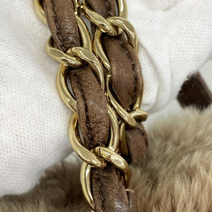 Chanel Shoulder Bag Fur Brown Chien Pan Gold Hardware Women's