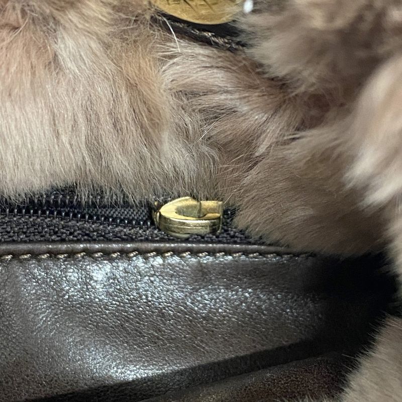 Chanel Shoulder Bag Fur Brown Chien Pan Gold Hardware Women's