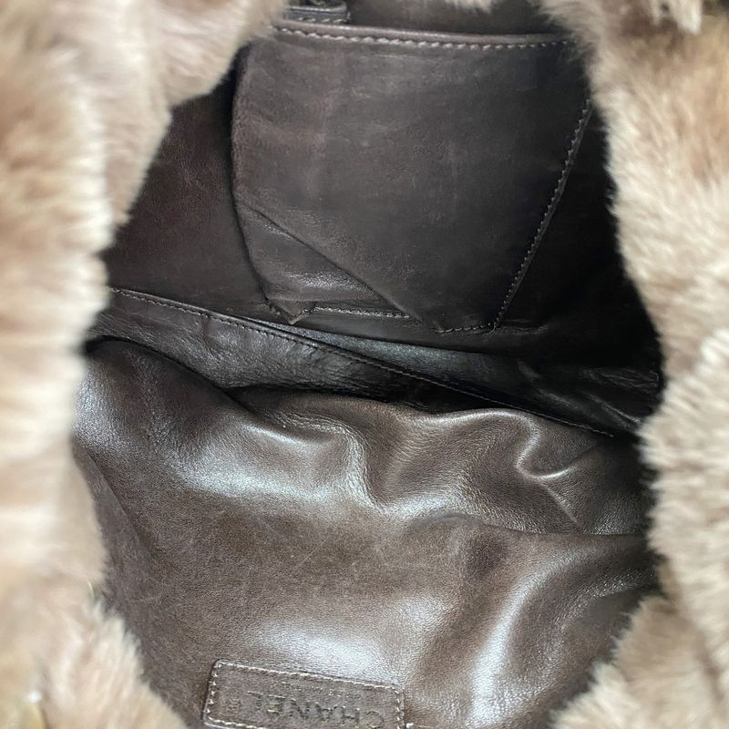 Chanel Shoulder Bag Fur Brown Chien Pan Gold Hardware Women's