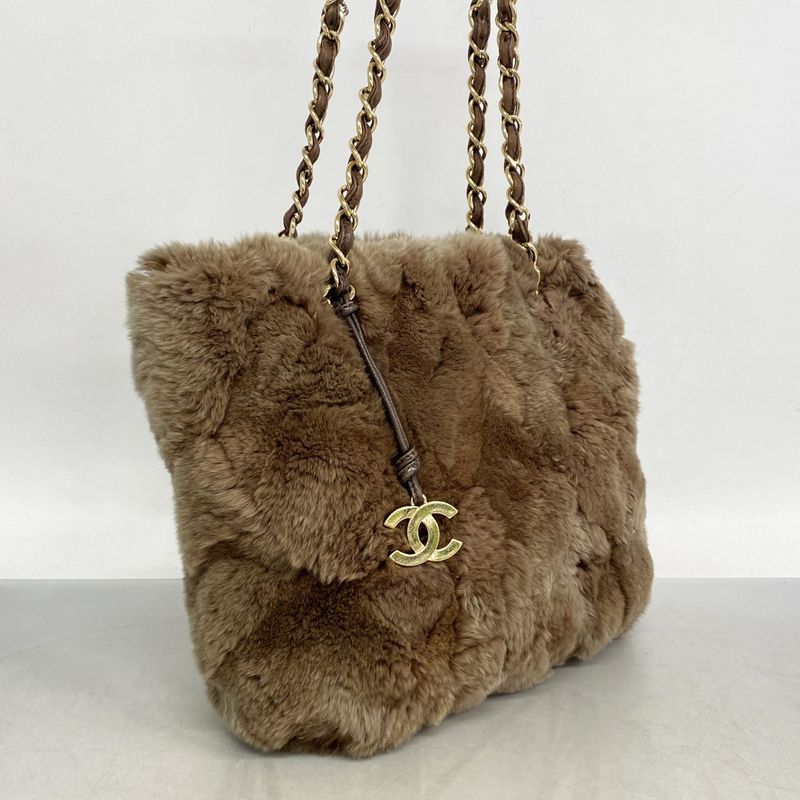 Chanel Shoulder Bag Fur Brown Chien Pan Gold Hardware Women's