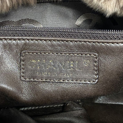 Chanel Shoulder Bag Fur Brown Chien Pan Gold Hardware Women's