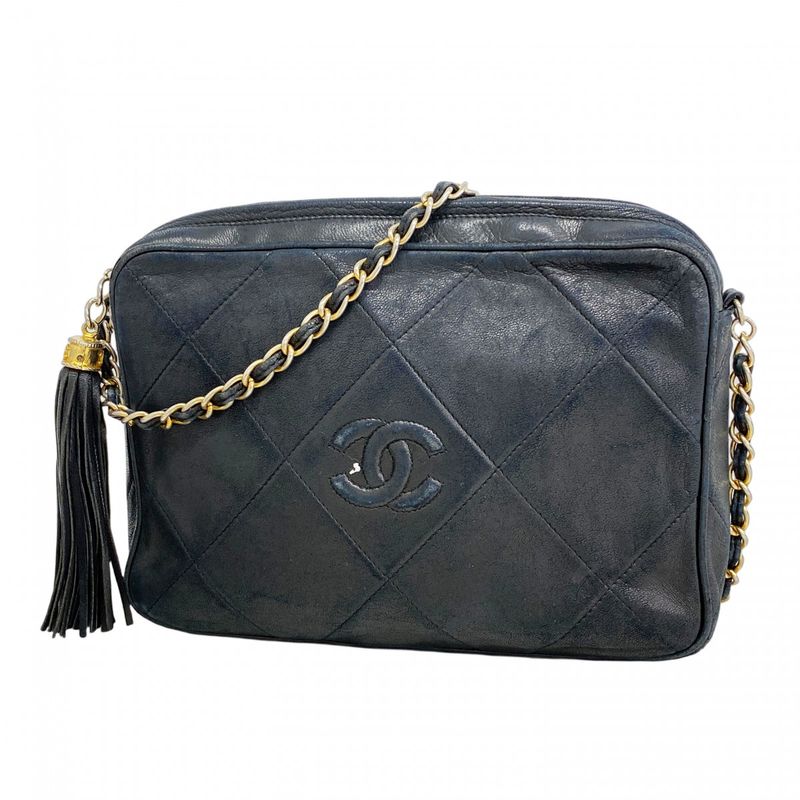 Chanel Shoulder Bag Matelasse Lambskin Black Gold Hardware Women