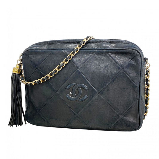 Chanel Shoulder Bag Matelasse Lambskin Black Gold Hardware Women