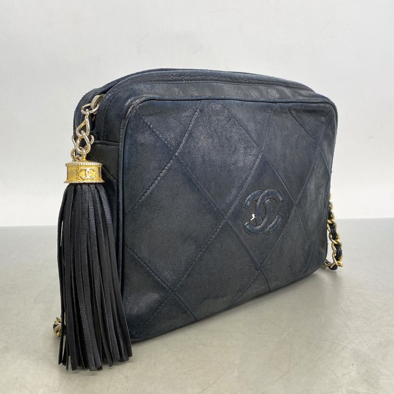Chanel Shoulder Bag Matelasse Lambskin Black Gold Hardware Women