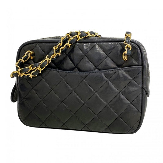 Chanel Shoulder Bag Matelasse Lambskin Black Gold Hardware Women