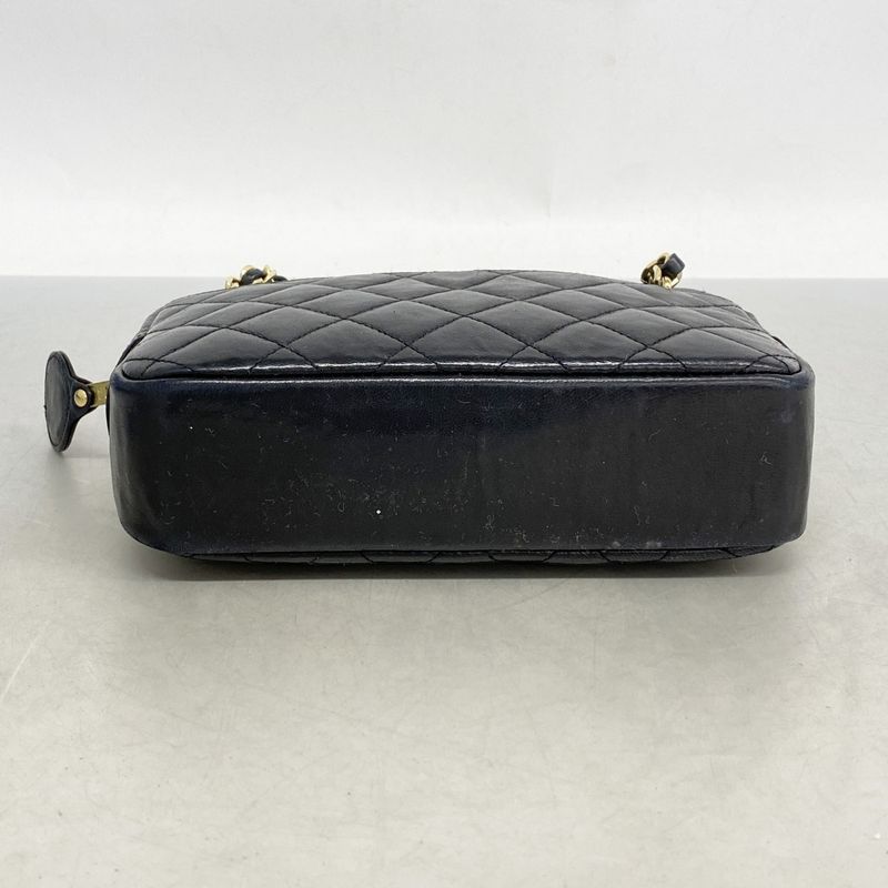 Chanel Shoulder Bag Matelasse Lambskin Black Gold Hardware Women