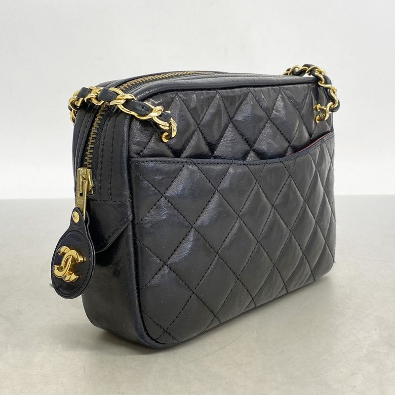 Chanel Shoulder Bag Matelasse Lambskin Black Gold Hardware Women
