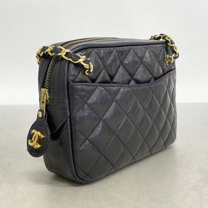 Chanel Shoulder Bag Matelasse Lambskin Black Gold Hardware Women