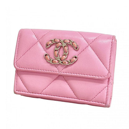 Chanel Trifold Wallet Chanel 19 Lambskin Pink Silver Hardware Women