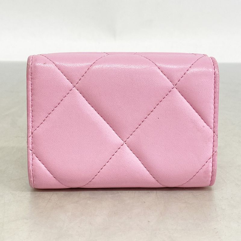 Chanel Trifold Wallet Chanel 19 Lambskin Pink Silver Hardware Women