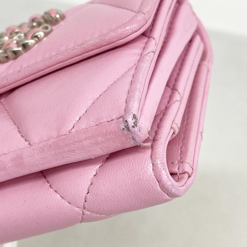 Chanel Trifold Wallet Chanel 19 Lambskin Pink Silver Hardware Women