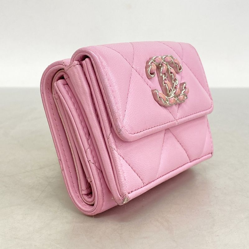 Chanel Trifold Wallet Chanel 19 Lambskin Pink Silver Hardware Women