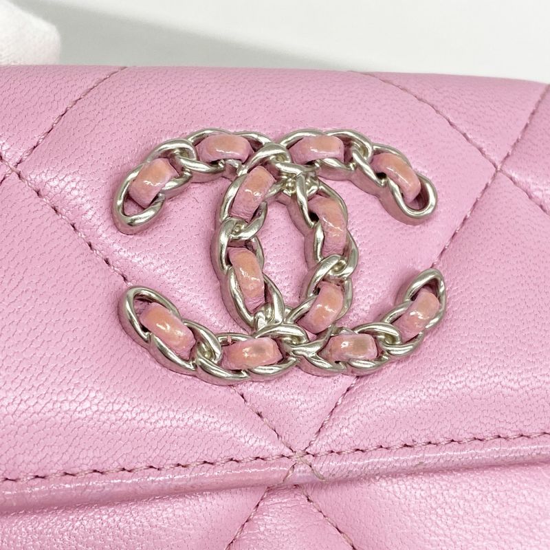 Chanel Trifold Wallet Chanel 19 Lambskin Pink Silver Hardware Women