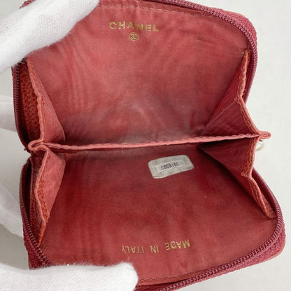 Chanel Coin Case Caviar Skin Red Silver Hardware Women