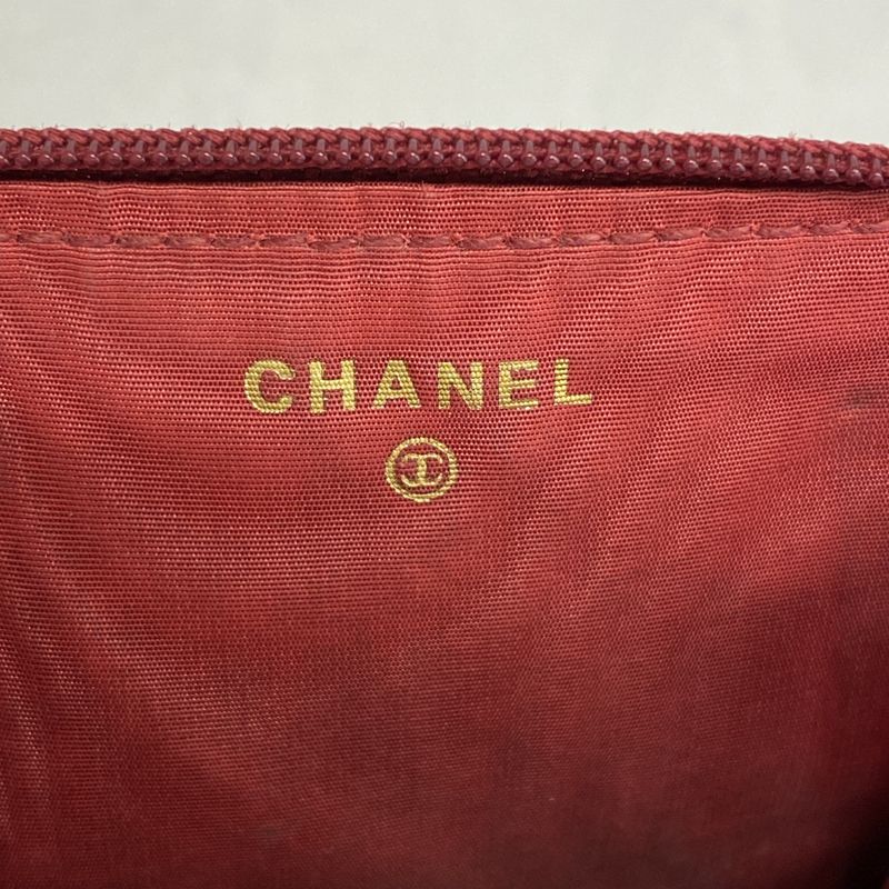 Chanel Coin Case Caviar Skin Red Silver Hardware Women