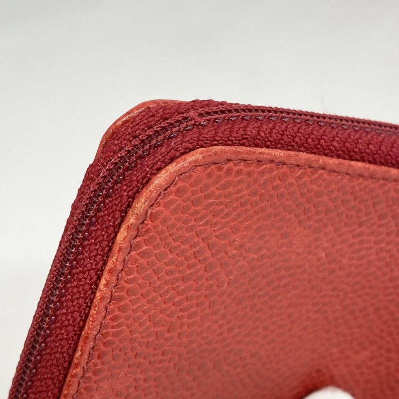 Chanel Coin Case Caviar Skin Red Silver Hardware Women