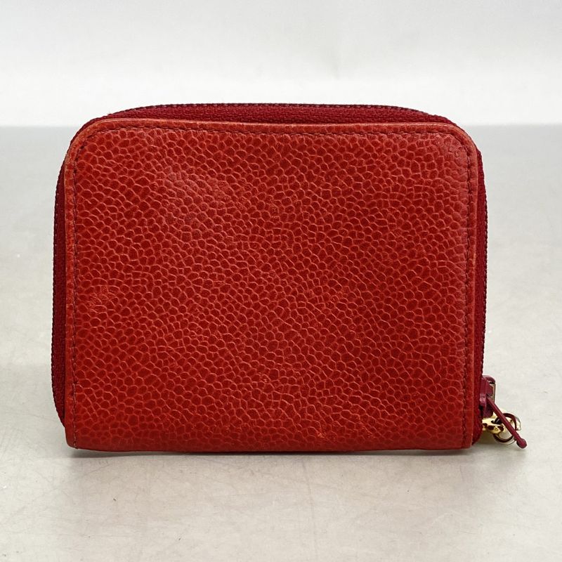 Chanel Coin Case Caviar Skin Red Silver Hardware Women