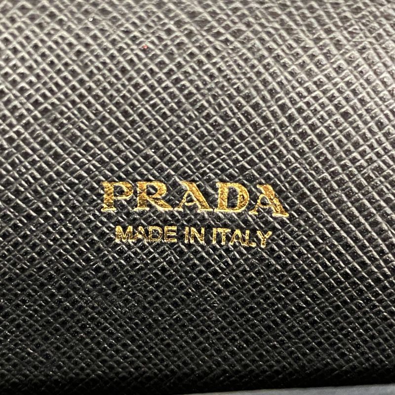 Prada Long Wallet Saffiano Leather Black Red Gold Hardware Women