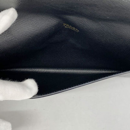 Prada Long Wallet Saffiano Leather Black Red Gold Hardware Women