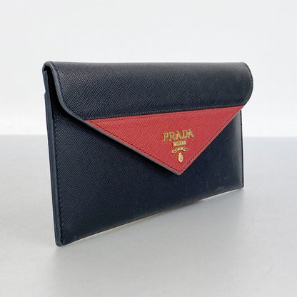 Prada Long Wallet Saffiano Leather Black Red Gold Hardware Women