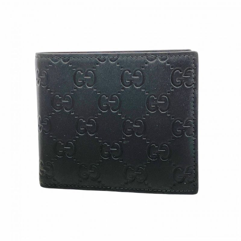 Gucci Wallet Guccissima 850177 Leather Black Silver Hardware Men's