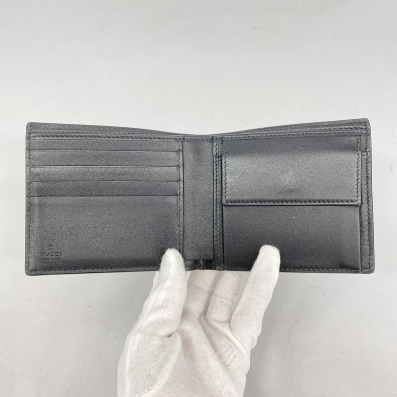 Gucci Wallet Guccissima 850177 Leather Black Silver Hardware Men's